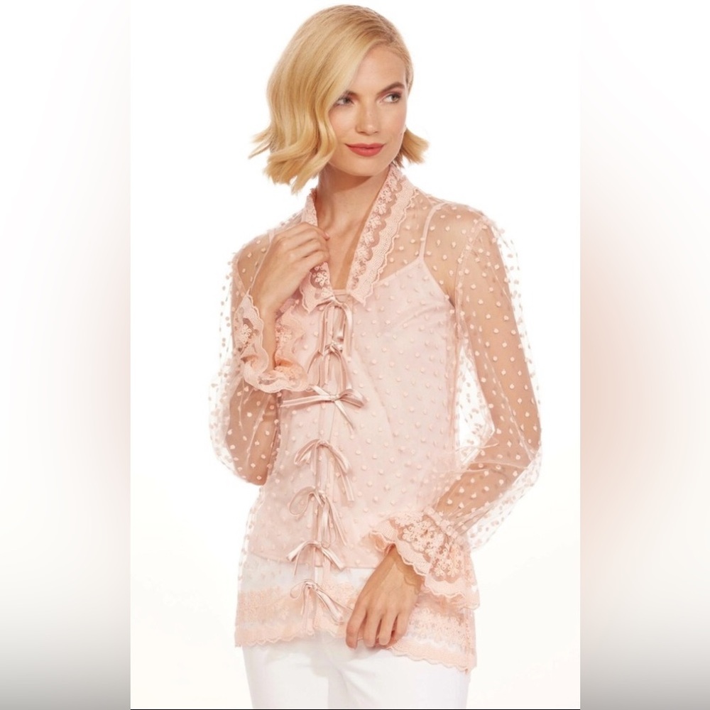Eva Franco Montse Blouse NWT Pink Blushing Dot Tulle Bow-Tied Camisole Lined M